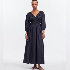 Madewell Black Balloon Sleeve V-Neck Maxi Dress NWT